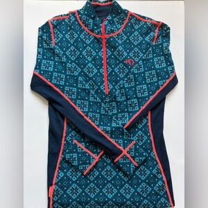 Kari Traa Merino Wool 1/4 Zip Base Layer Nordic Print XL
